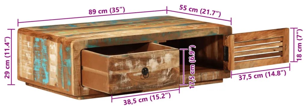 Mesa de centro 89x55x29 cm madeira recuperada maciça