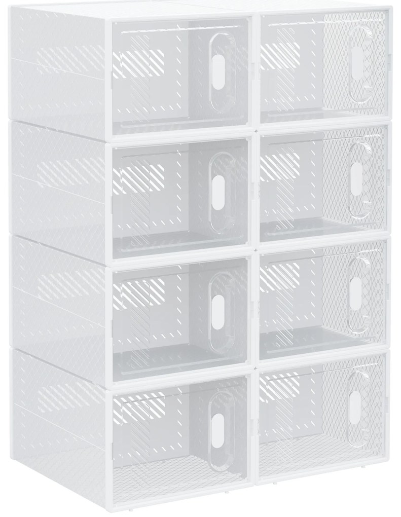 HOMCOM Armário Modular de Plástico Sapateira Modular com 8 Cubos Portas Magnéticas Organizador de Sapatos para Entrada Corredor Dormitório 25x35x19cm Transparente