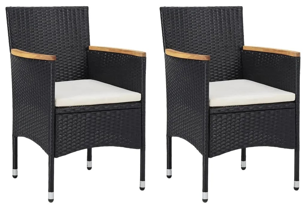 3 pcs conjunto de jantar p/ jardim c/ almofadões vime PE preto