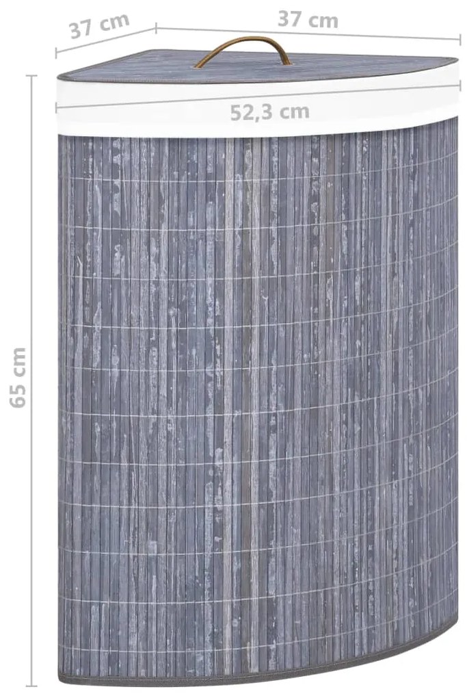 Cesto de canto para roupa suja 60 L bambu cinzento