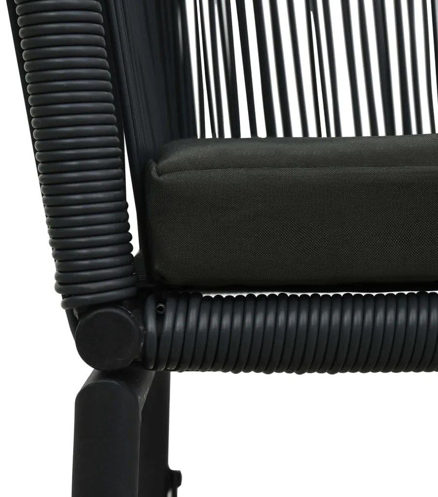 3 pcs conjunto bistrô com almofadões vime PE preto