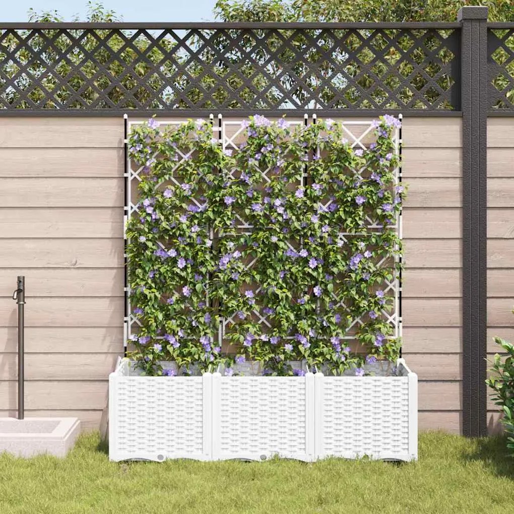 Plantadeira com Trellis 3 pcs Branca 120x40x143 cm