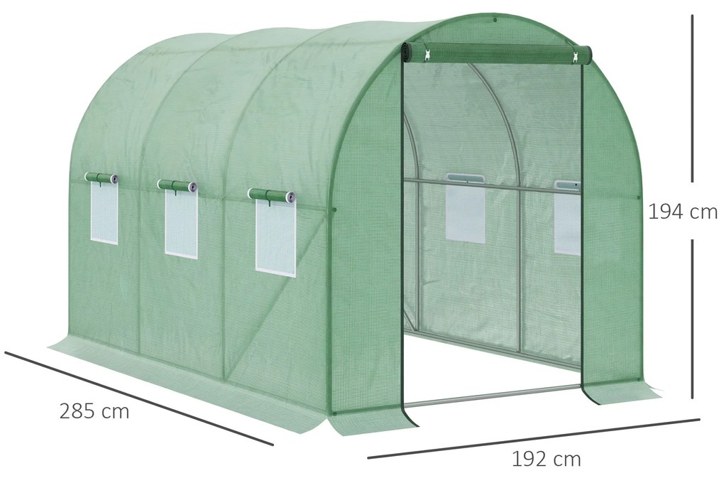 Outsunny Estufa de Túnel 3x2x3m Estufa de Jardim Exterior com Portas Enroláveis e 6 Janelas Polietileno e Metal Galvanizado para Cultivos Plantas Flores Verde