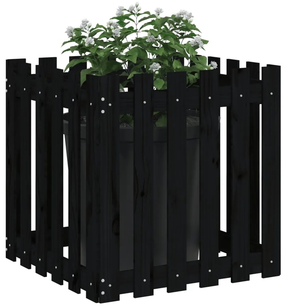 Vaso de jardim c/ design cerca 60x60x60 cm pinho maciço preto