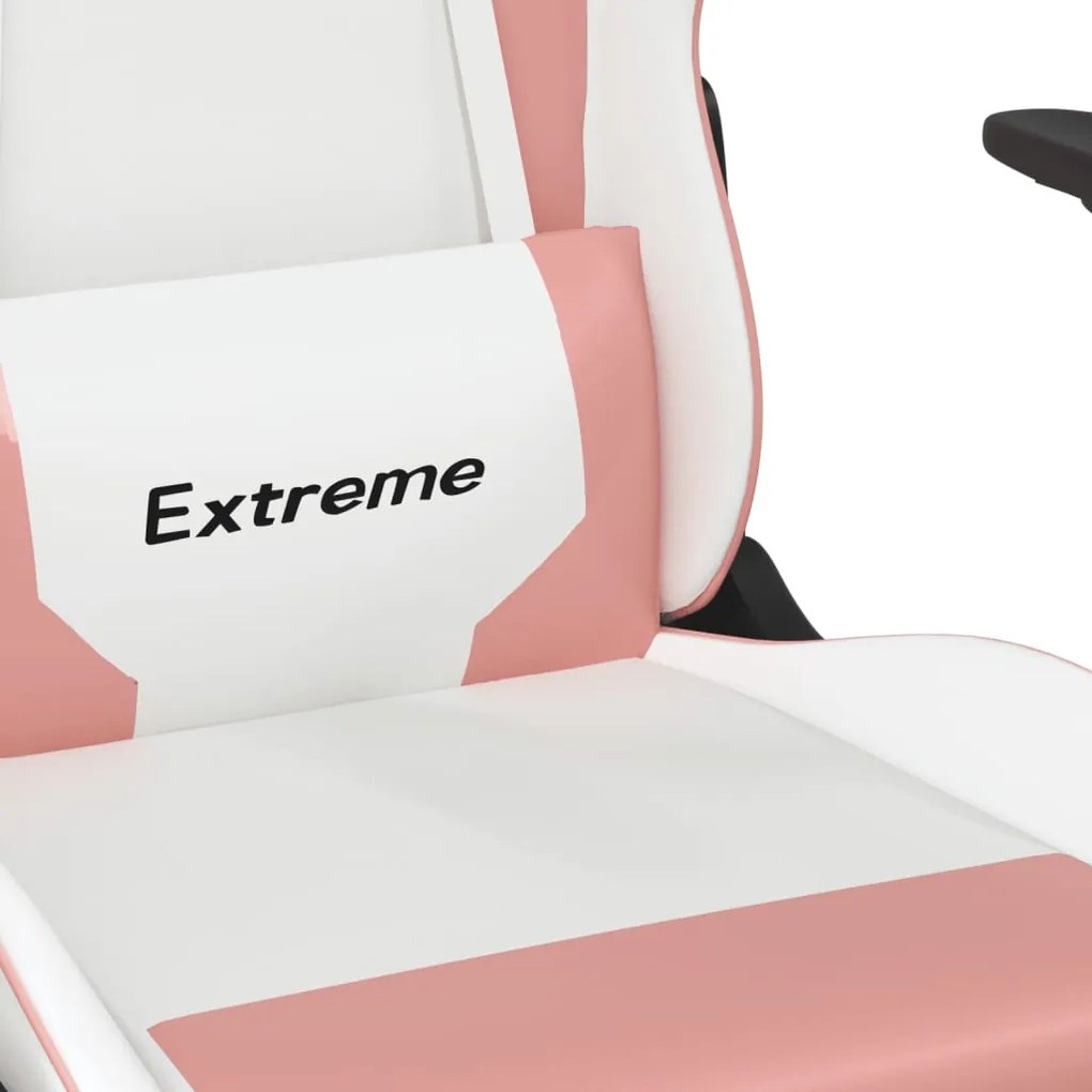 Cadeira gaming massagens couro artificial branco e rosa