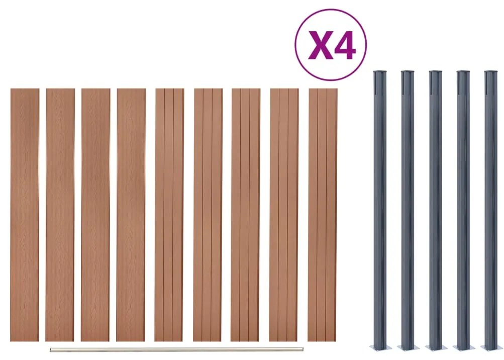 Conjunto de painéis de vedação 699x186 cm WPC castanho