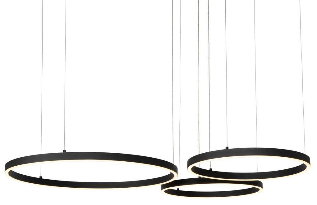 Candeeiro de suspensão preto com LED regulável em 3 etapas 3 luzes - Anello