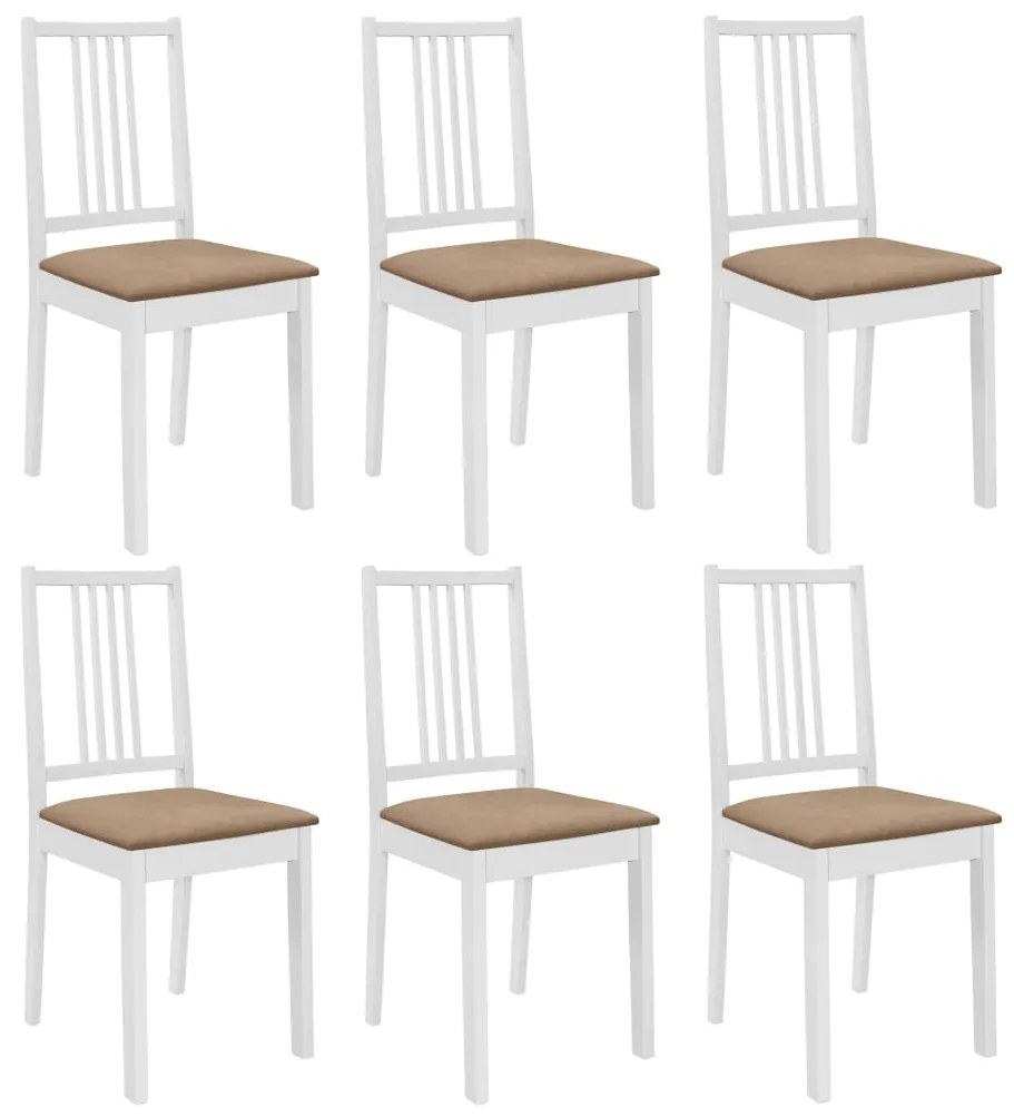 vidaXL Cadeiras de jantar com almofadões 6 pcs madeira maciça branco