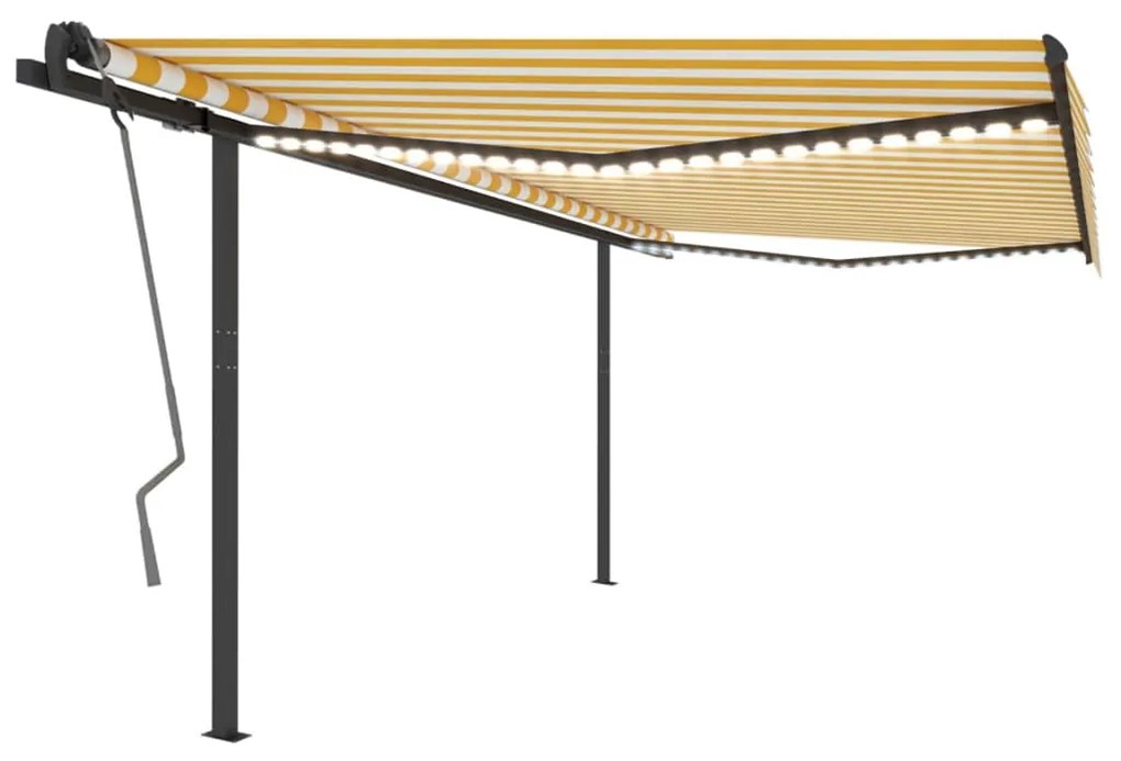 vidaXL Toldo automático LED e sensor de vento 4x3,5 m amarelo e branco