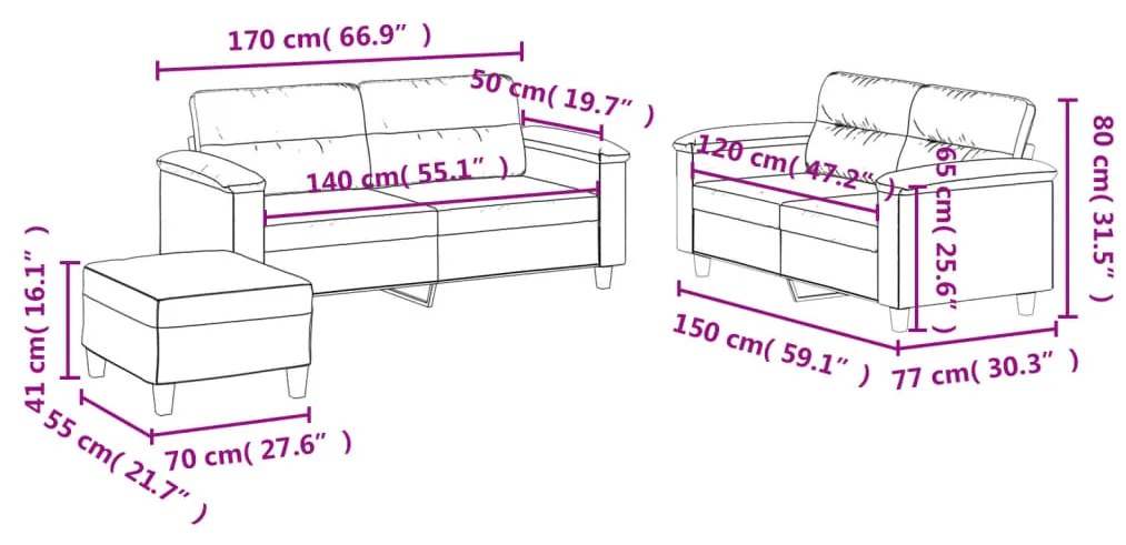 3 pcs conjunto de sofás c/ almofadões couro artificial cinzento