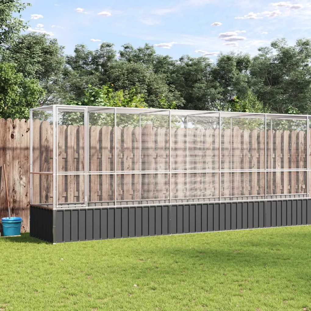 vidaXL Aviário com extensão 1042,5x107x212 cm aço prateado