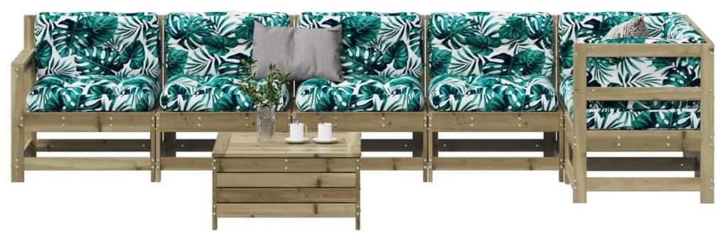 7 pcs conjunto lounge de jardim c/ almofadões pinho impregnado