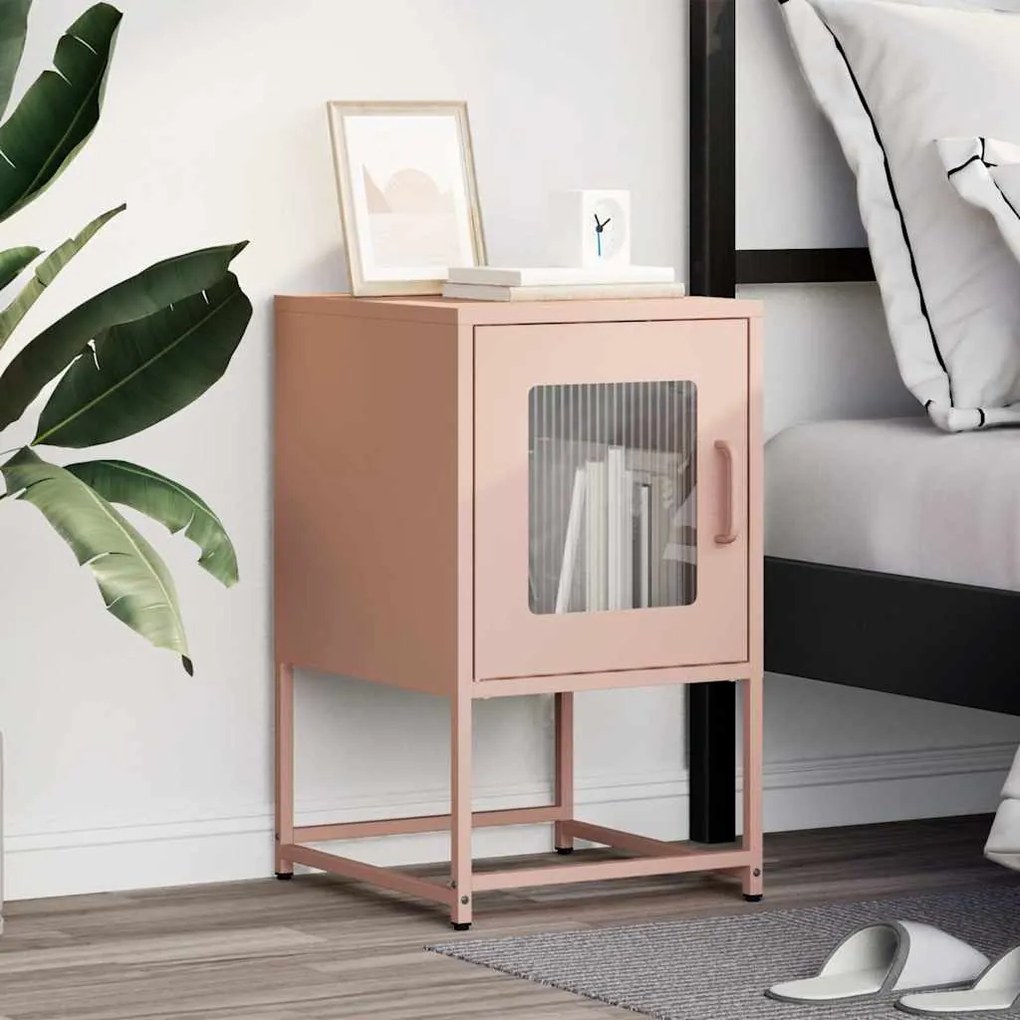 Mesa de cabeceira 36x39x60,5 cm aço laminado a frio rosa