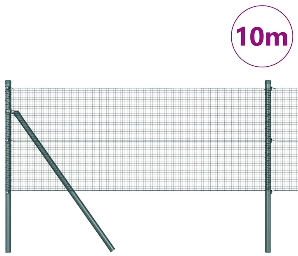 Conjunto de Postes de Cerca 2 Unidades Verde Metal 10 x 0,5 m