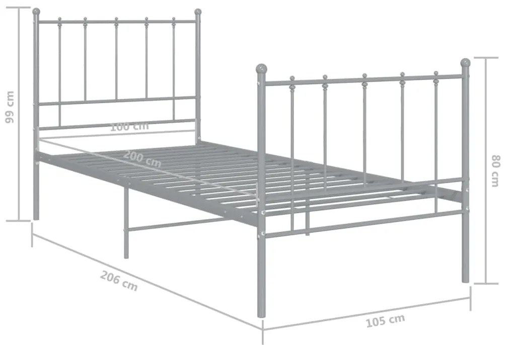 Estrutura de cama 100x200 cm metal cinzento