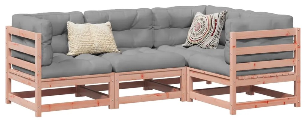 vidaXL 4 pcs conj. sofás jardim c/ almofadões madeira abeto-de-douglas