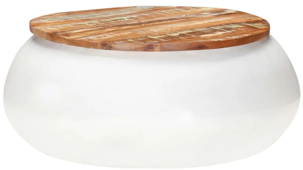 Mesa de centro 68x68x30 cm madeira recuperada maciça branco