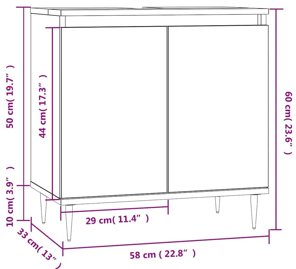 Armário casa banho 58x33x60 cm deriv. madeira branco brilhante