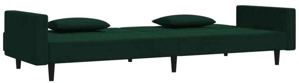 Sofá-cama 2 lugares com duas almofadas veludo verde-escuro