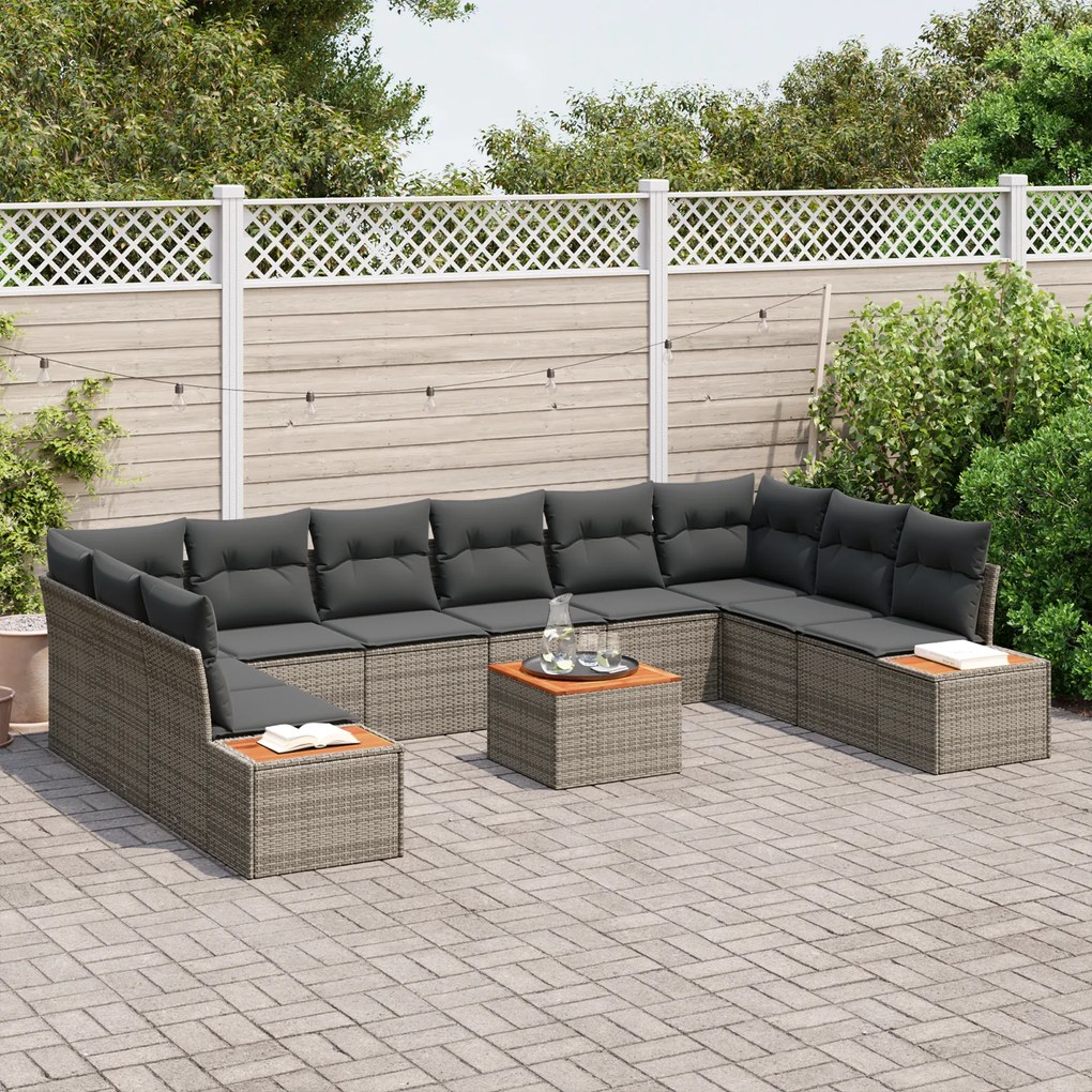 Conjunto de Sofá de Jardim vidaXL 11 Peças com Almofadas Cinza Rattan