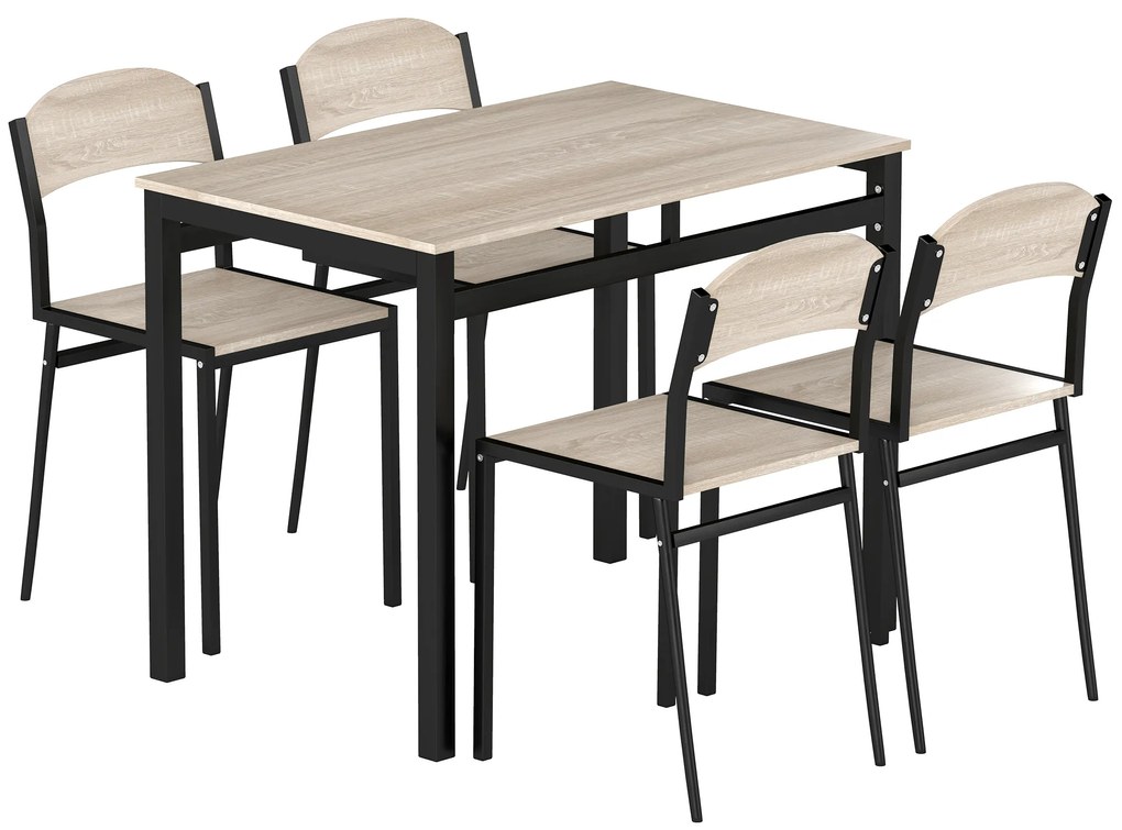 Conjunto de Mesa e Cadeiras de Refeição Mesa de Cozinha Retangular com 4 Cadeiras Estilo Moderno Carvalho e Preto