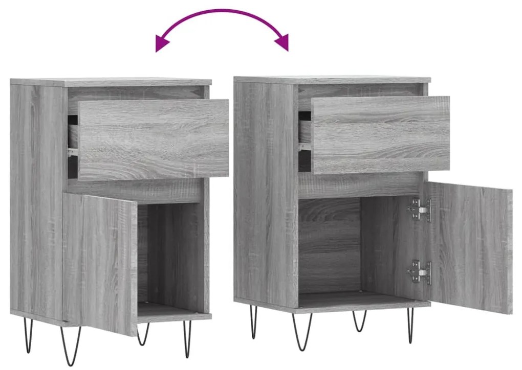 Aparadores 2 pcs 40x35x70 cm derivados madeira cinzento sonoma