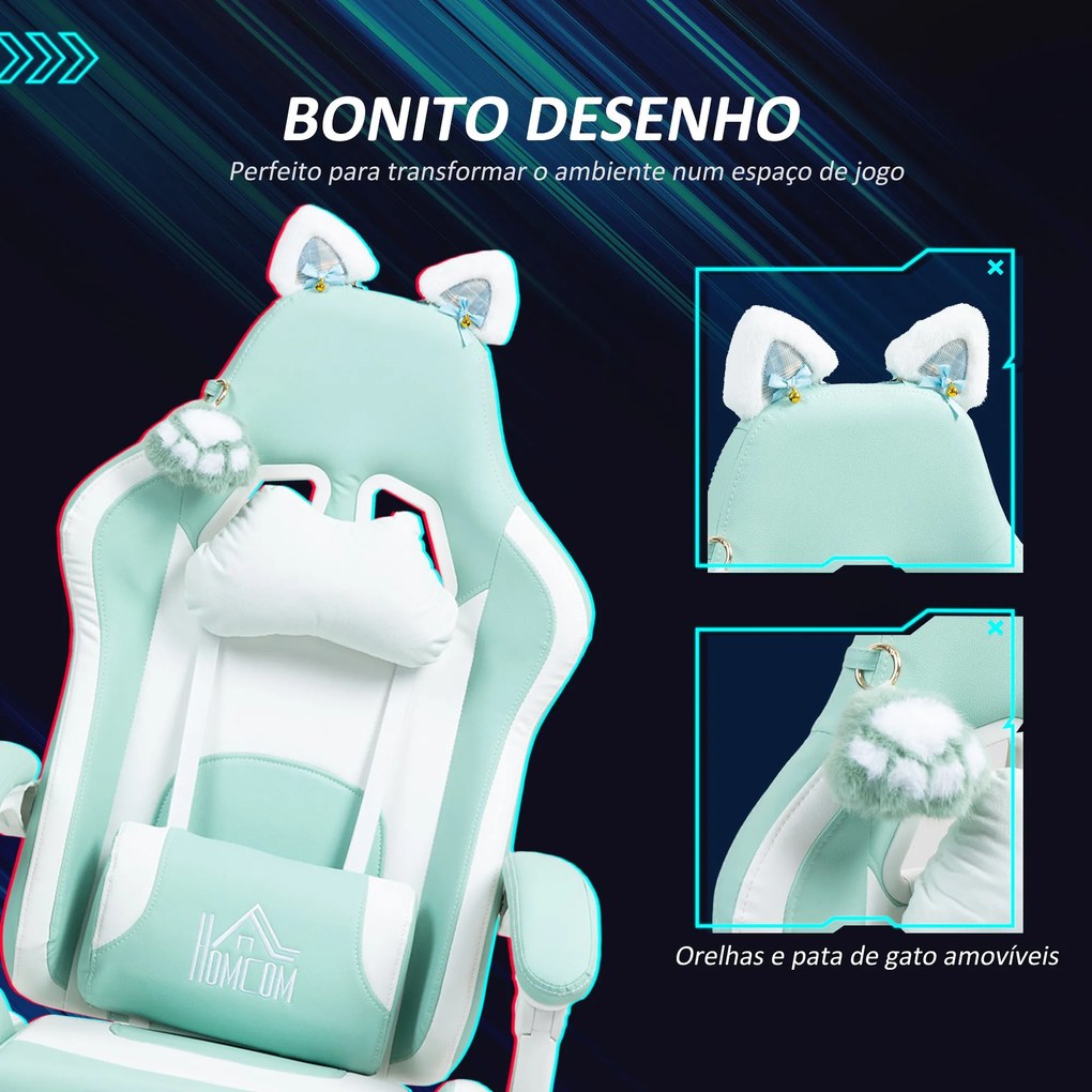 Cadeira Gaming com Orelhas Cadeira Gamer Reclinável com Altura Ajustáv