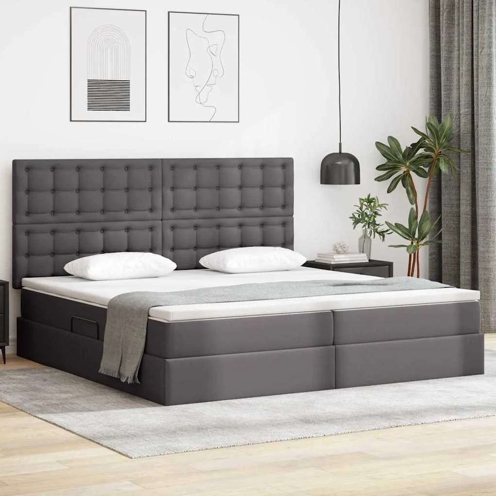 vidaXL Cama com Armazenamento Cinzeto 200 x 200 cm Couro Sintético