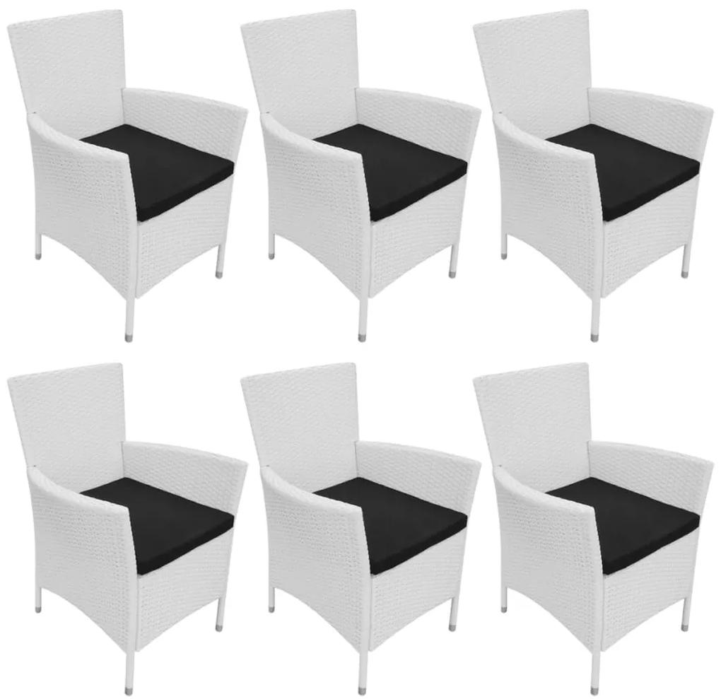 274416 vidaXL Cadeiras de jardim 6 pcs com almofadões vime PE branco nata