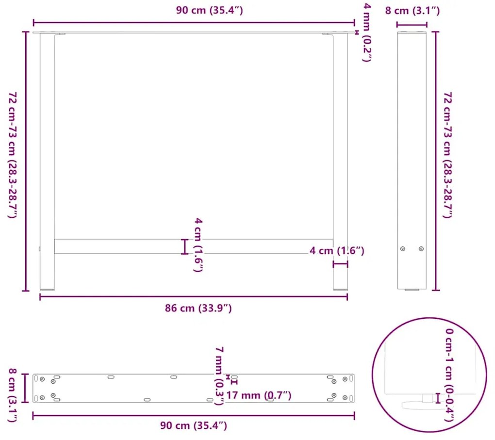 Pés para mesa de jantar pretos 2 peças 90x(72-73) cm aço
