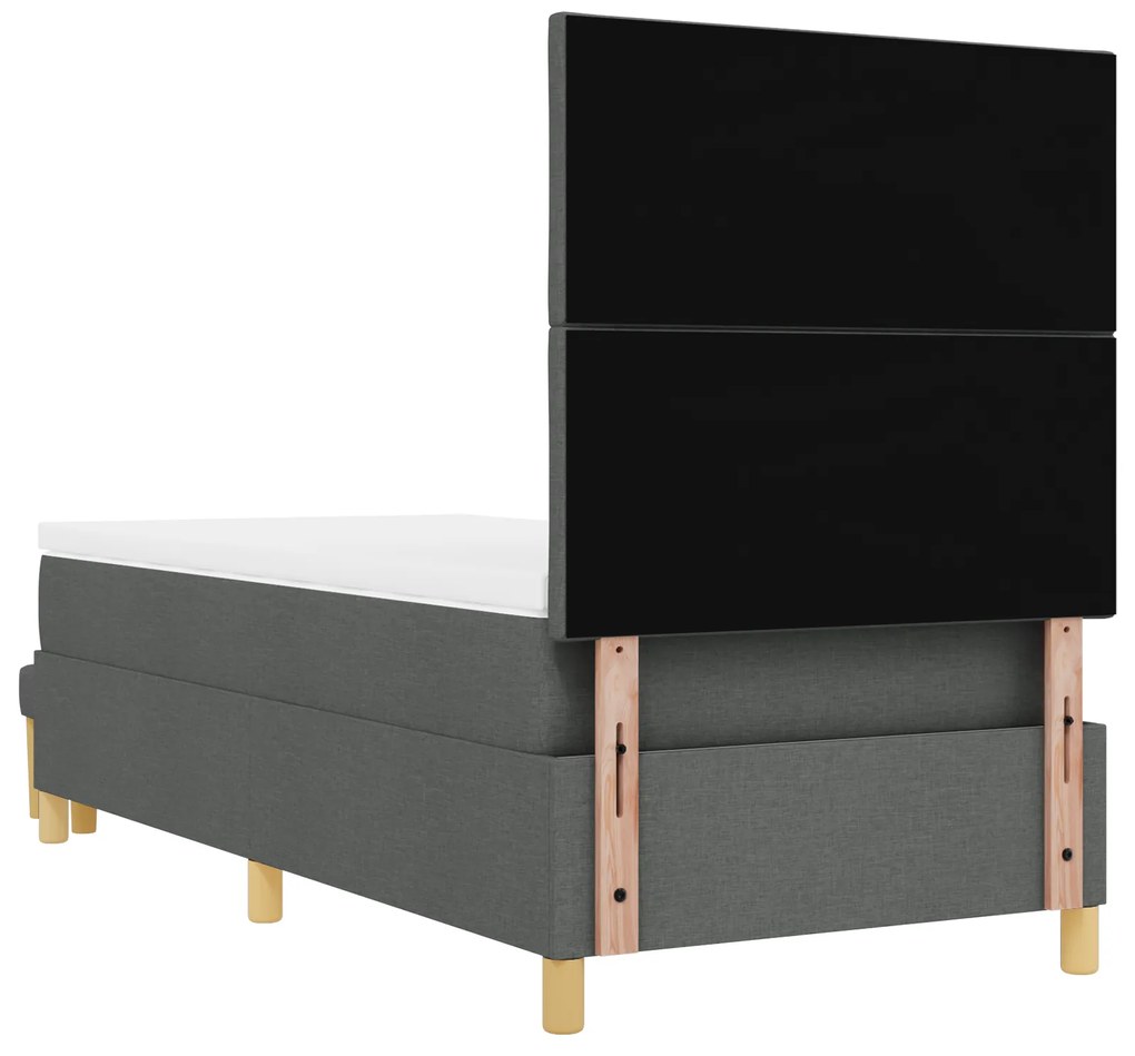 Cama com Box Spring com Colchão & Banco Cinza Escuro 90x200 cm Tecido