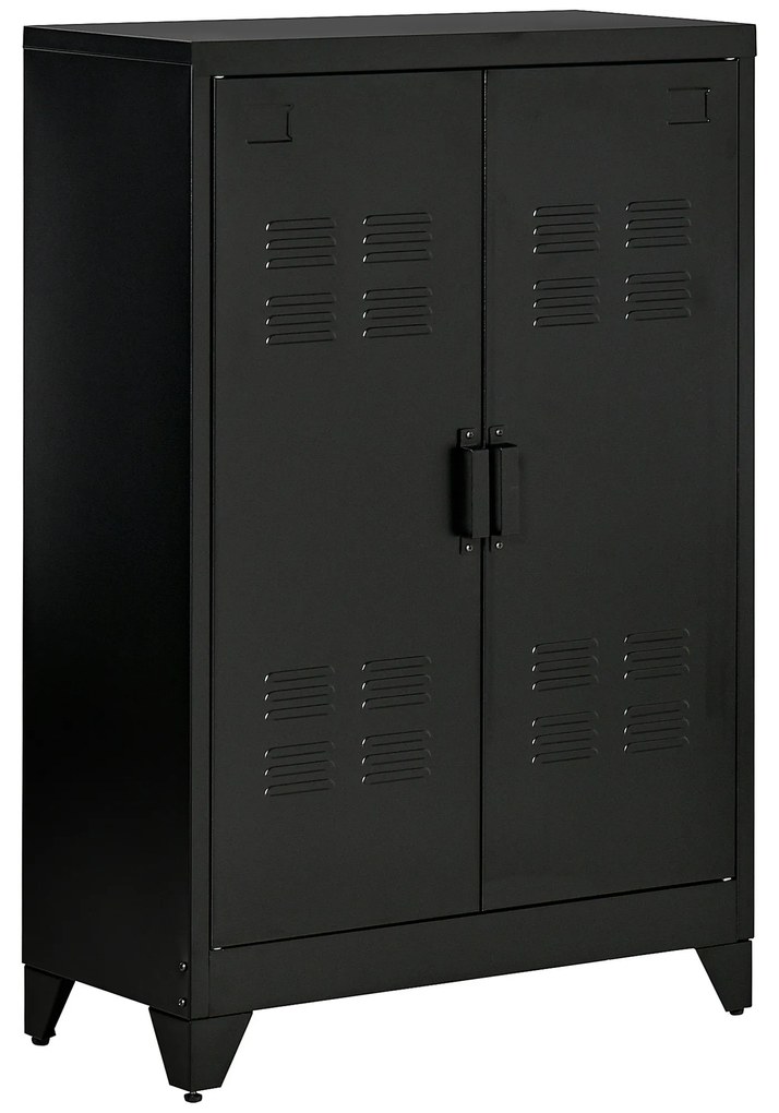 HOMCOM Armário de Metal de Armazenamento com Dupla Porta 2 Prateleiras com Altura Ajustável Armário para Escritório 75x33x110cm Preto | Aosom Portugal