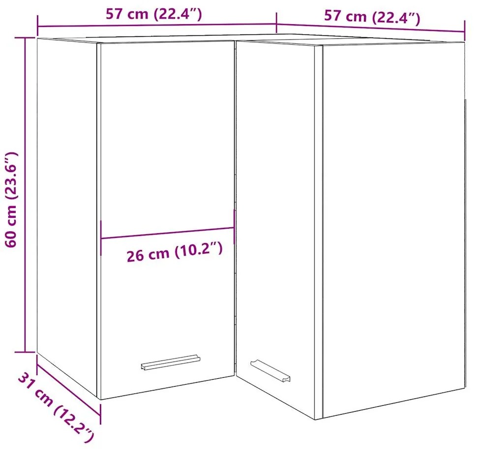 Armário de canto parede 57x57x60cm deriv. madeira madeira velha