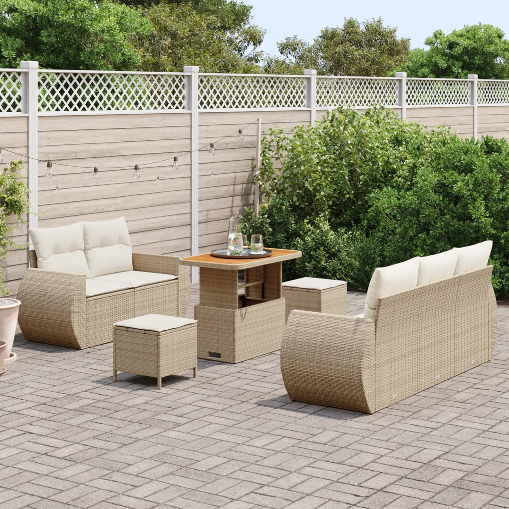 Conjunto de Sofá de Jardim vidaXL com Almofadas Bege Rattan Sintético