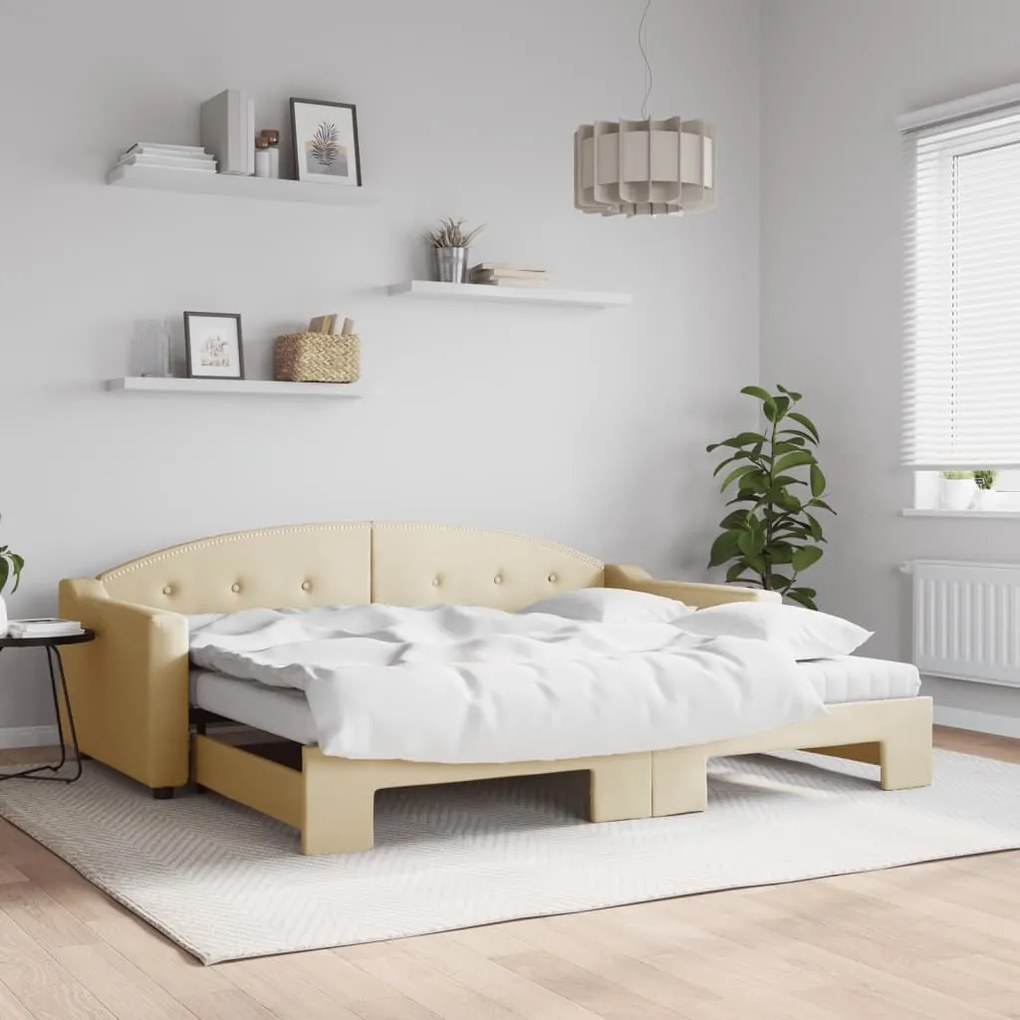vidaXL Sofá-cama c/ gavetão e colchões 90x200 cm tecido cor creme