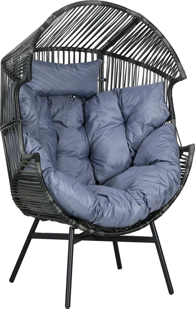 Outsunny Poltrona de rattan Cadeira exterior Cadeira de jardim, PE-Rattan, 89 cm x 75 cm x 143 cm, Cinza+Preto | Aosom Portugal
