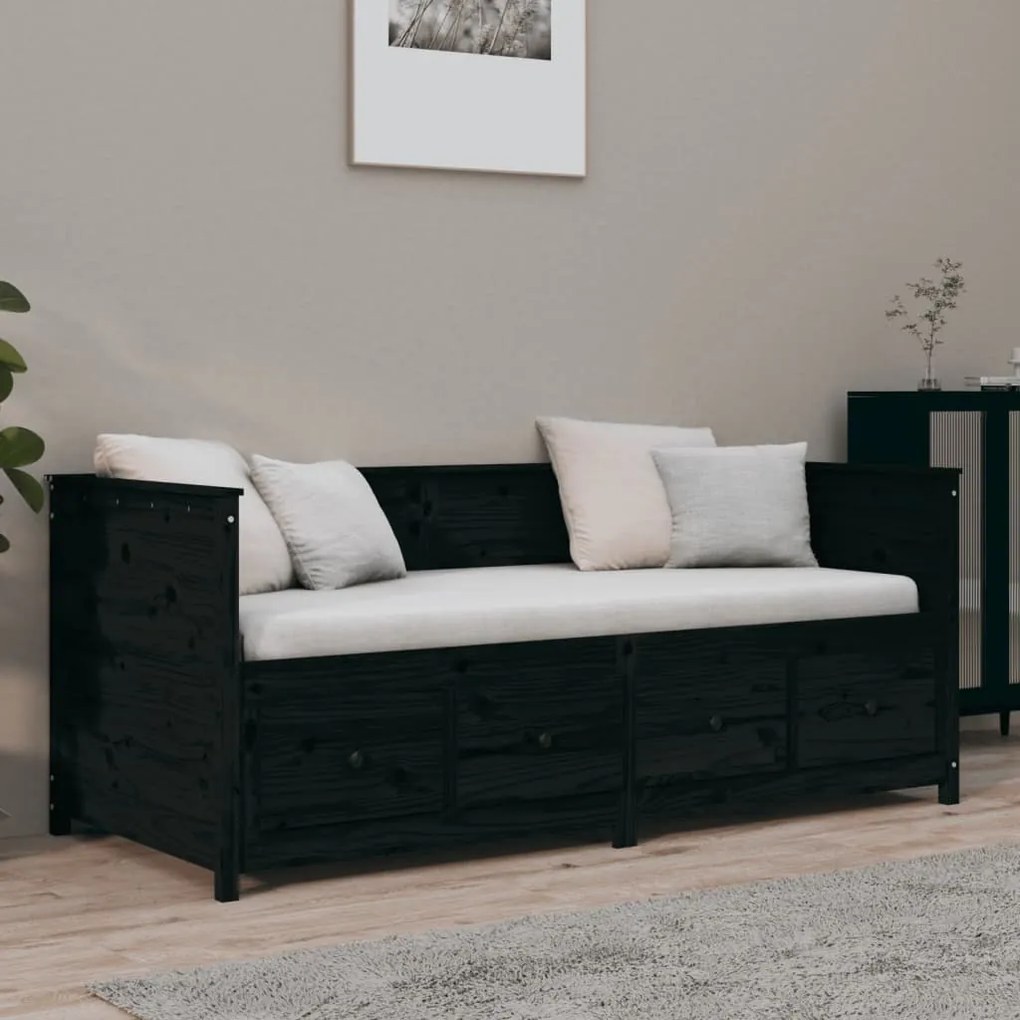 Sofá-cama 75x190 cm madeira de pinho maciça preto