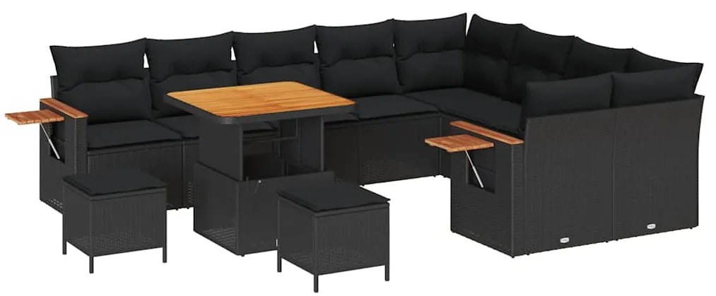 Conjunto de Sofá de Jardim vidaXL com 12 peças e Almofadas Pretas de R