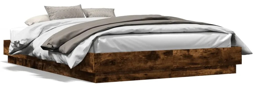 Estrutura de cama com luzes LED 140x200 cm carvalho fumado