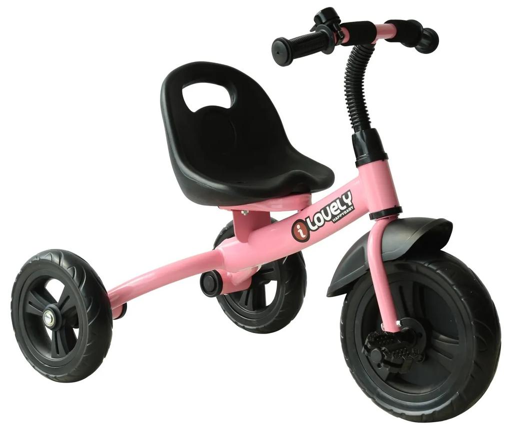 HOMCOM Triciclo para Crianças acima de 18 meses com Campainha Rodas de Segurança 74x49x55 cm Rosa|Aosom Portugal