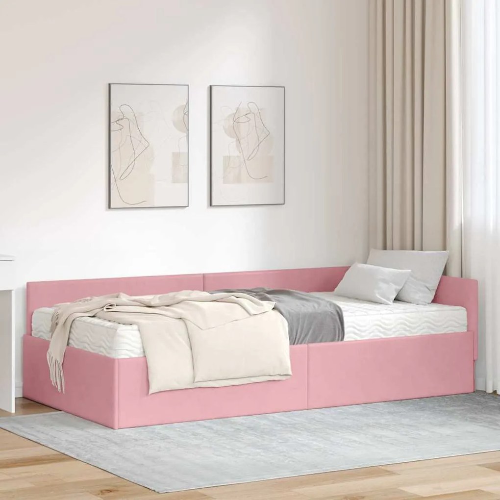 vidaXL Estrutura de Cama de Canto com Colchão 2 pcs Cinzeto Veludo