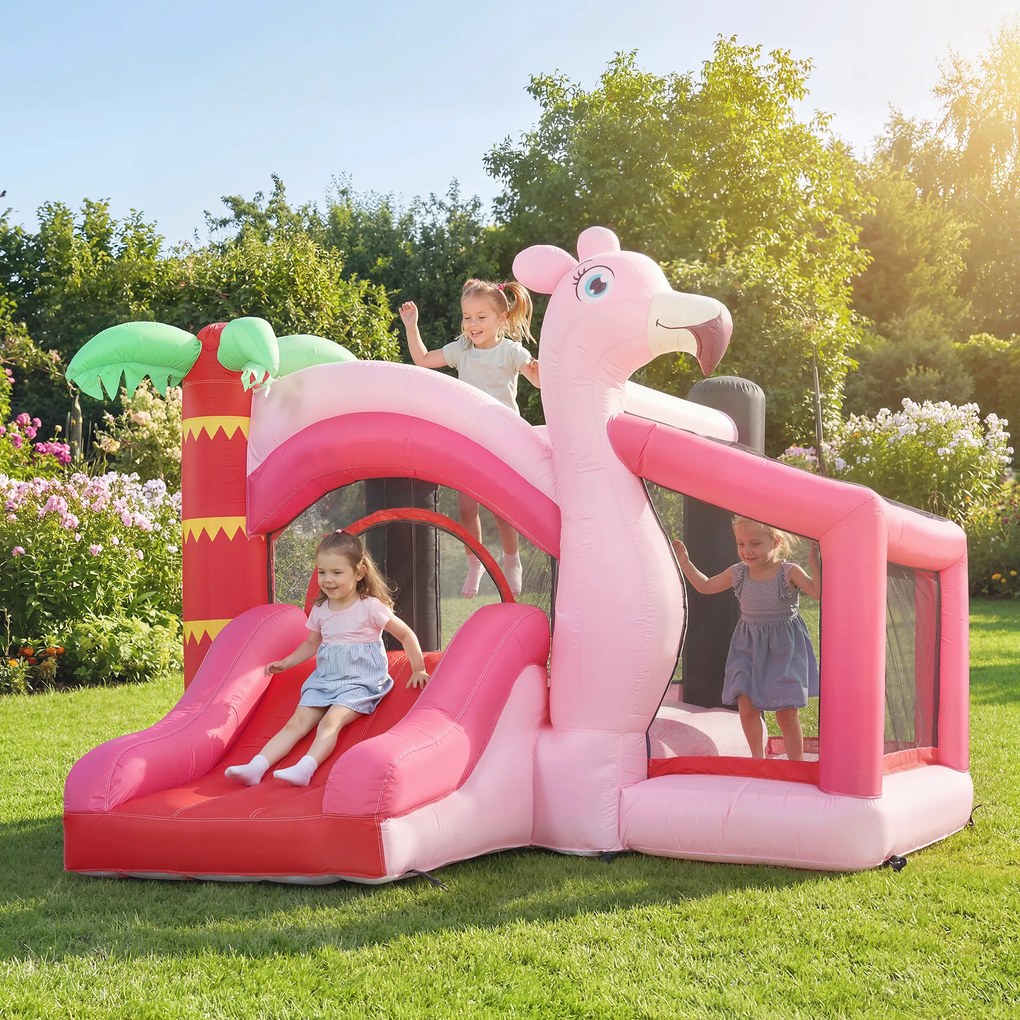 Castelo Insuflável para Crianças com Insuflador Escorrega Cama Elástica Piscina de Bolas Cesto de Basquetebol 255x230x196 cm