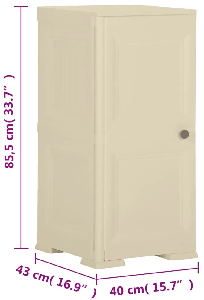 Armário de plástico 40x43x85,5 cm design de madeira branco nata