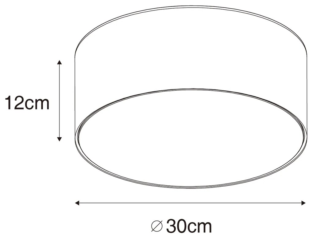 Candeeiro de teto moderno preto 30 cm com interior dourado - Drum Moderno
