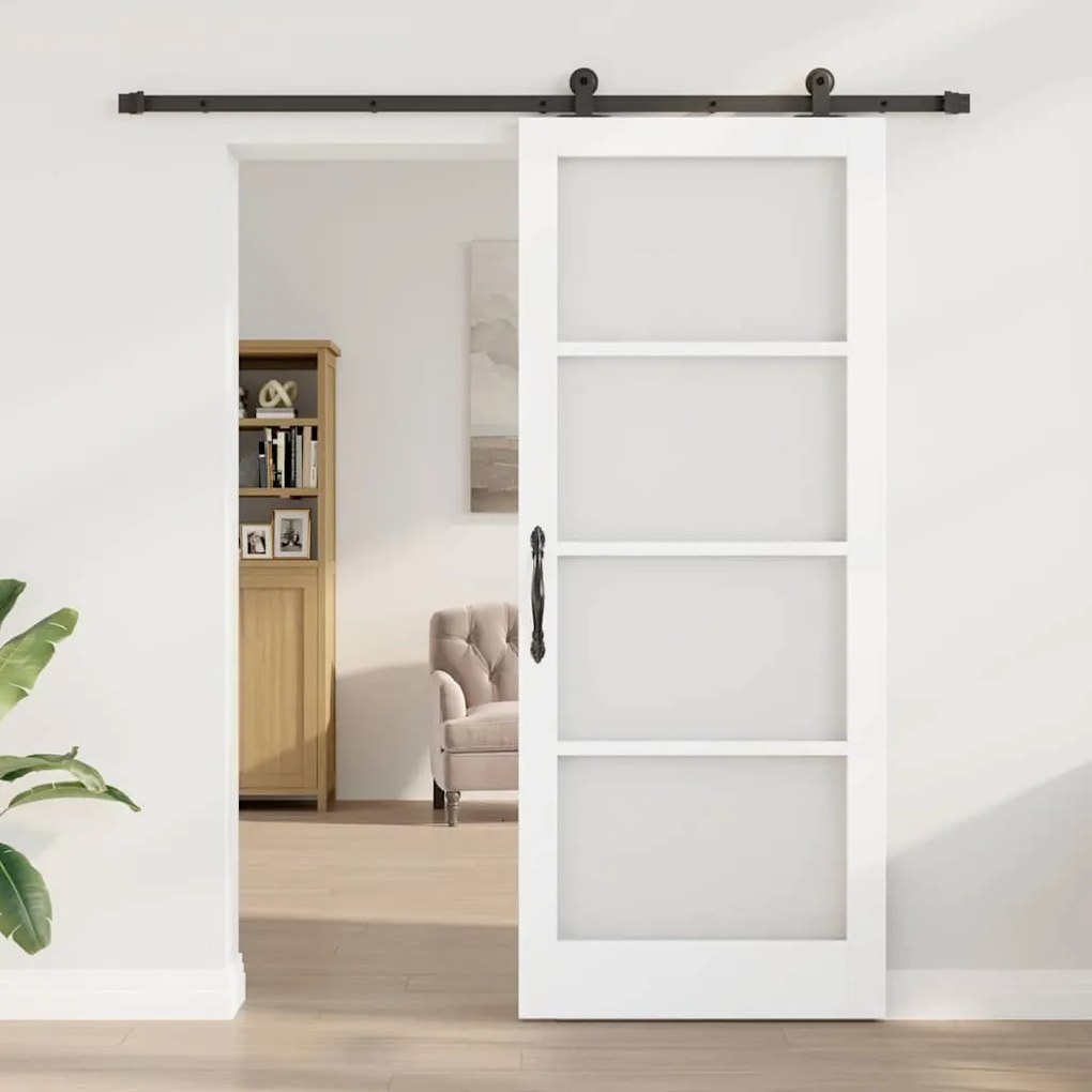 Porta Deslizante com Conjunto de Hardware 'ORKDAL'Madeira Sólida Branc