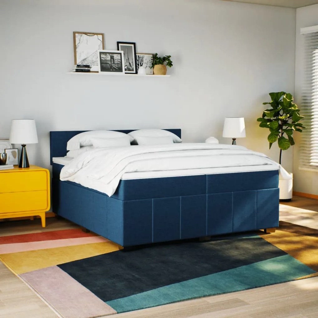 Cama com molas/colchão 200x200 cm tecido azul