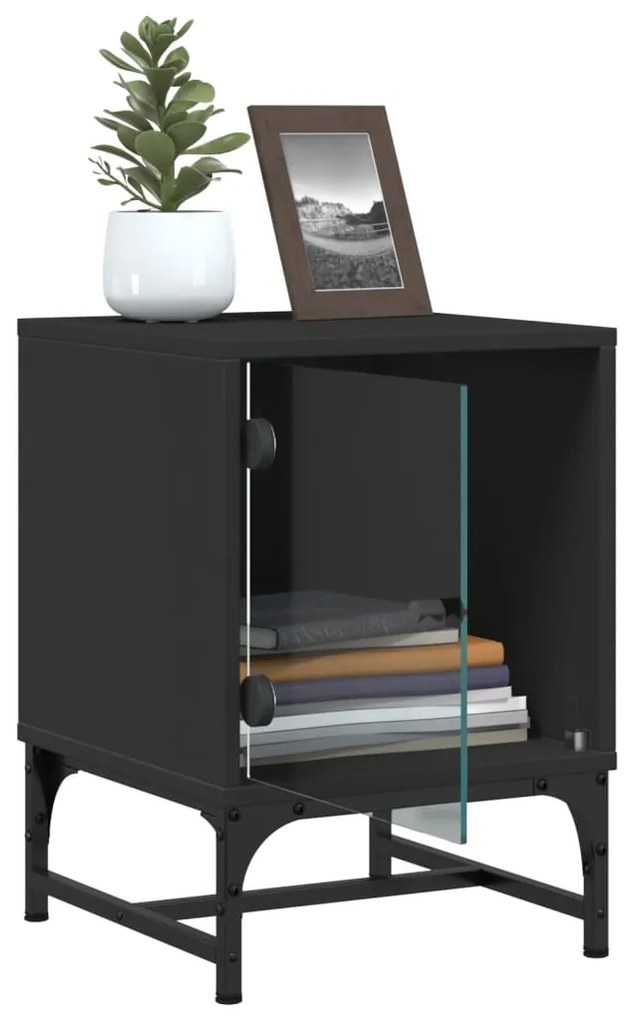 Mesas de cabeceira c/ portas de vidro 2 pcs 35x37x50 cm preto