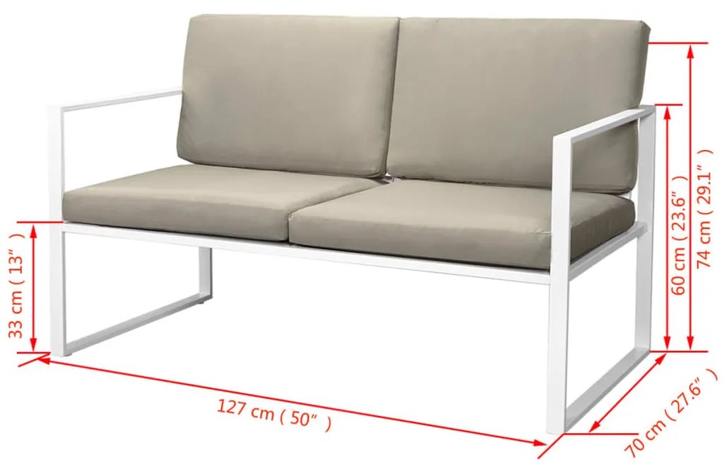 4 pcs conjunto lounge de jardim c/ almofadões aço branco
