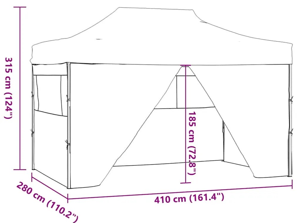 Tenda dobrável profissional festas 4 paredes 3x4m aço antracite