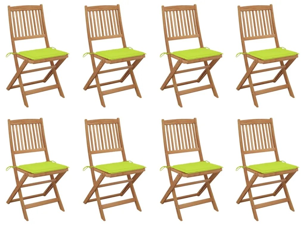 vidaXL Cadeiras de exterior dobráveis c/ almofadões 8pcs acácia maciça